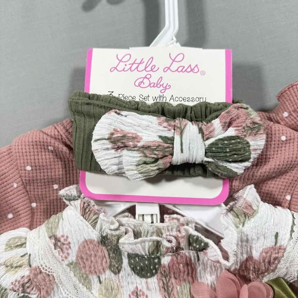 NWT Little Lass BabyGirls Size 0-3m Floral Outfit 3 Piece Set With Accessory - Picture 5 of 6